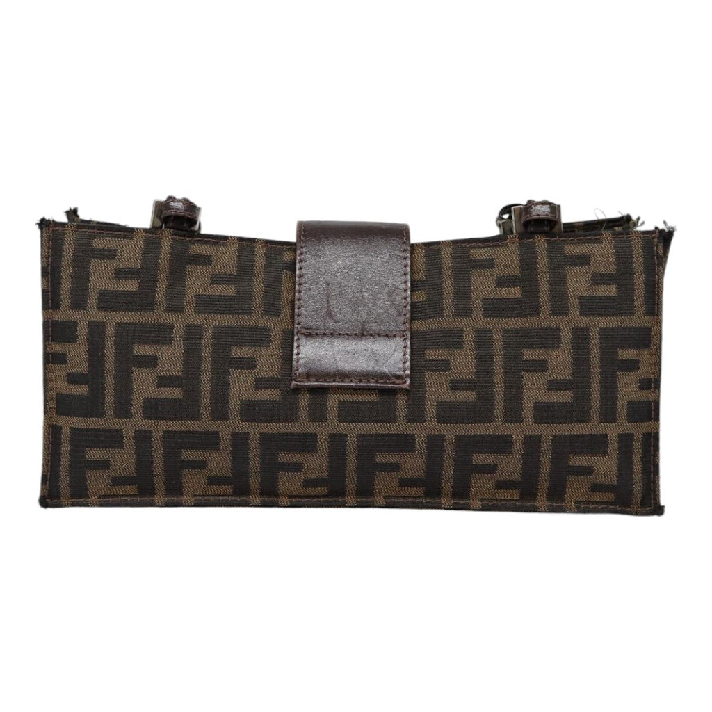 FENDI Zucca Canvas Mamma Baguette Shoulder Bag Brown Black Silver 88343