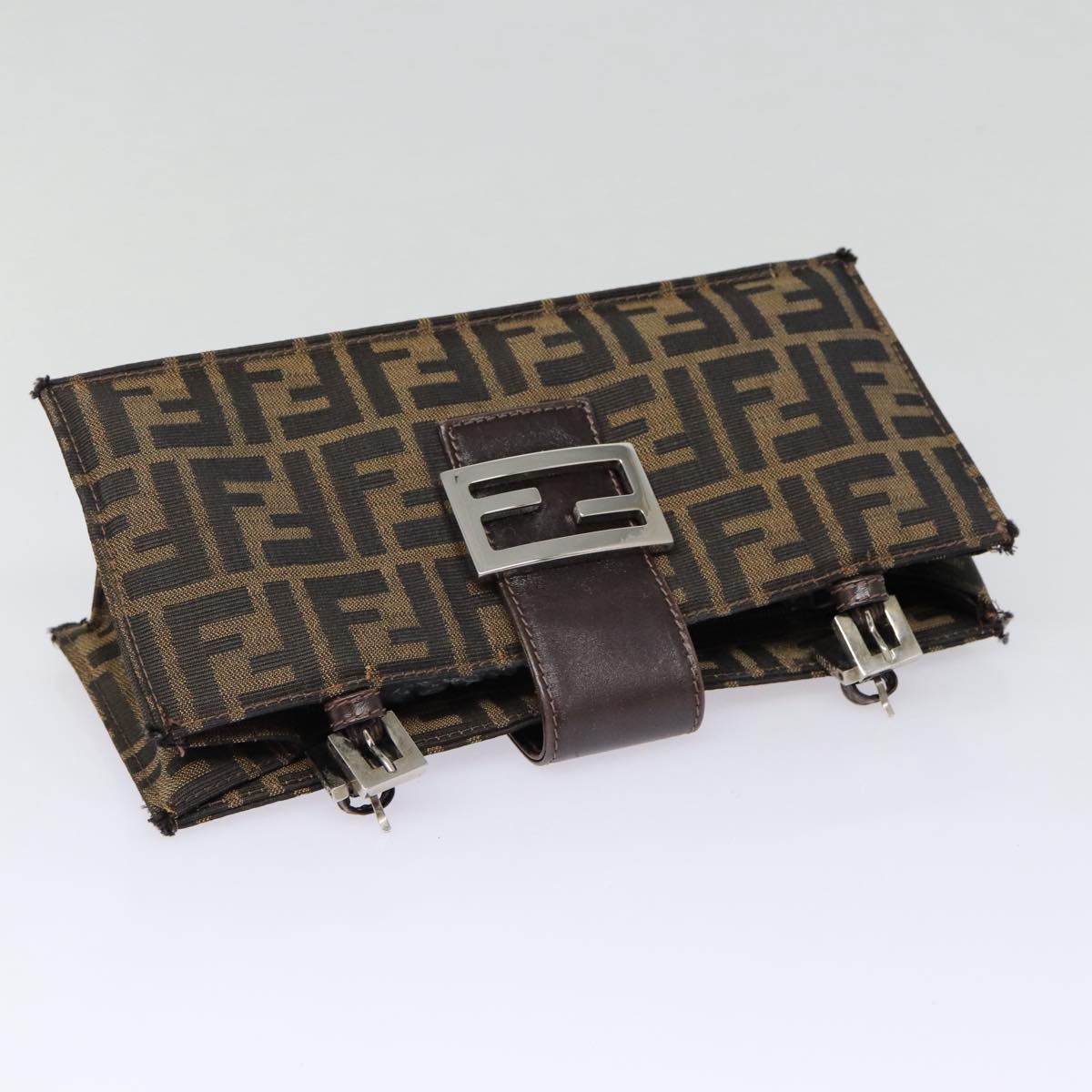 FENDI Zucca Canvas Mamma Baguette Shoulder Bag Brown Black Silver 88343