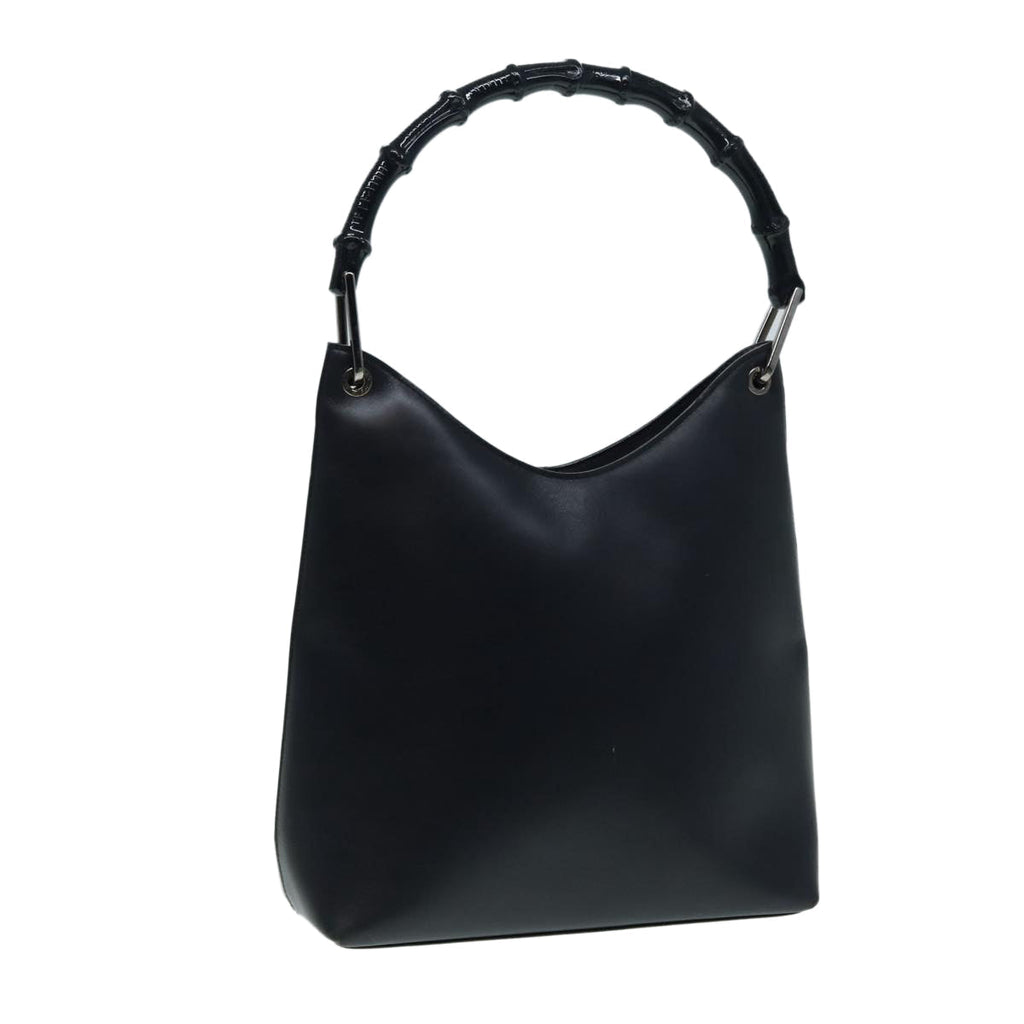 GUCCI Bamboo Shoulder Bag Leather Outlet Navy Silver 88399