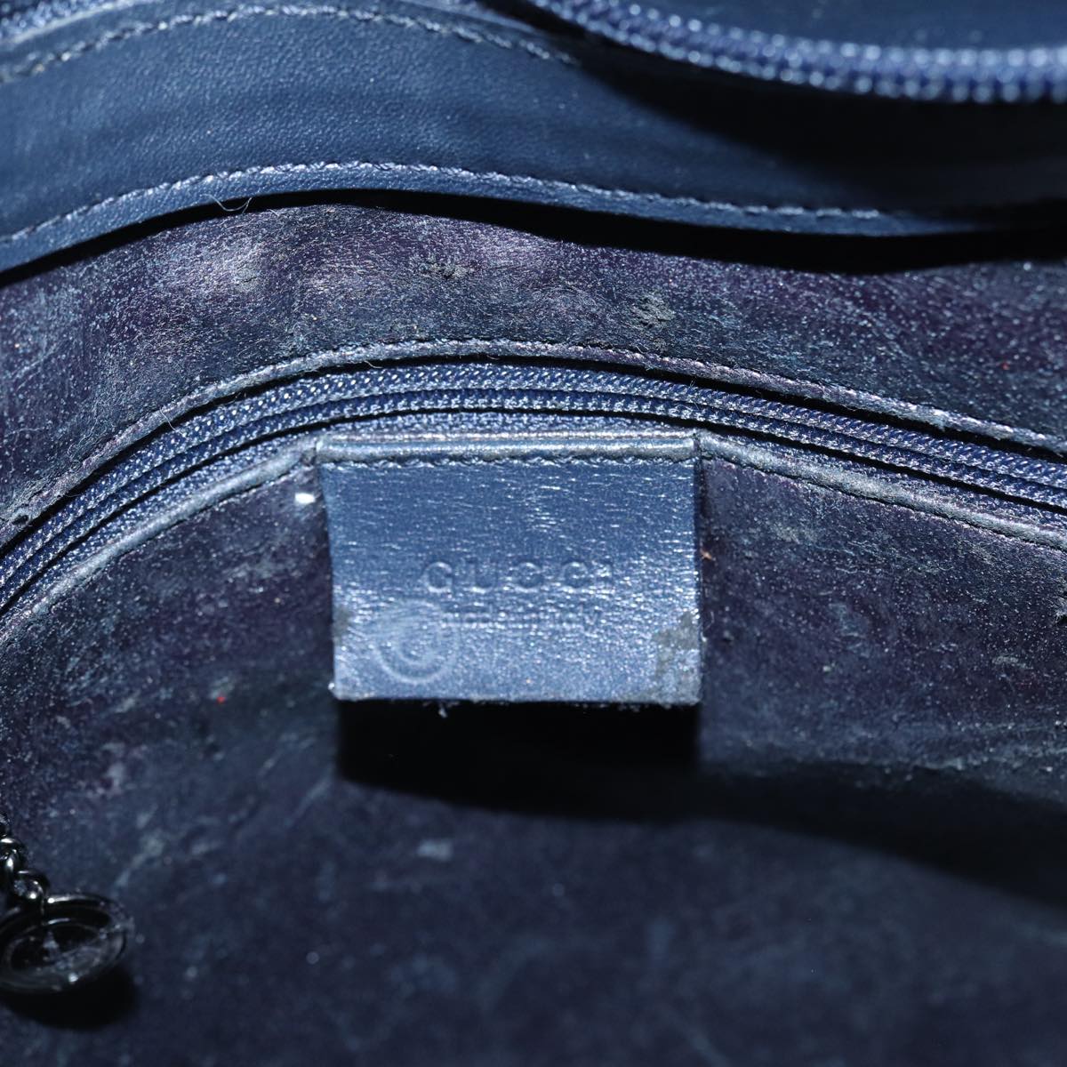 GUCCI Bamboo Shoulder Bag Leather Outlet Navy Silver 88399