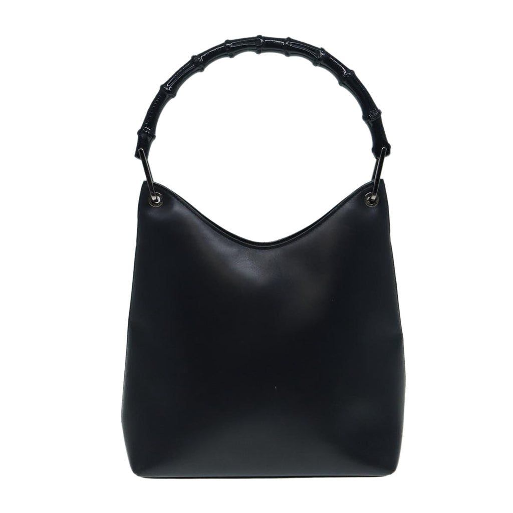 GUCCI Bamboo Shoulder Bag Leather Outlet Navy Silver 88399