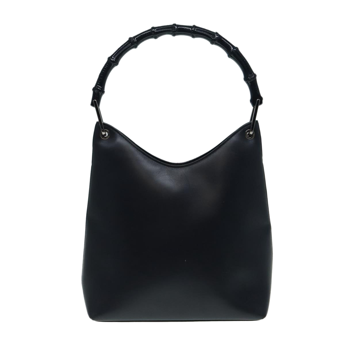 GUCCI Bamboo Shoulder Bag Leather Outlet Navy Silver 88399