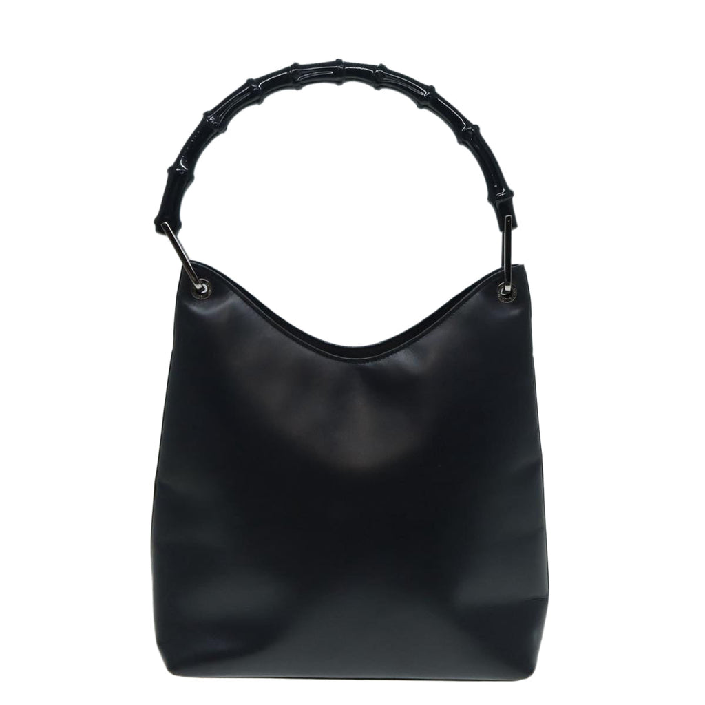 GUCCI Bamboo Shoulder Bag Leather Outlet Navy Silver 88399
