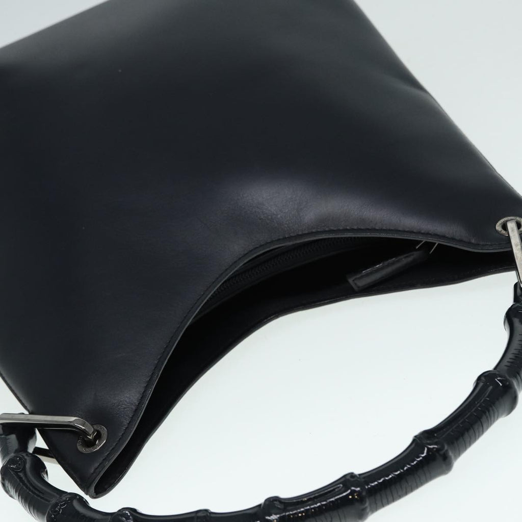 GUCCI Bamboo Shoulder Bag Leather Outlet Navy Silver 88399