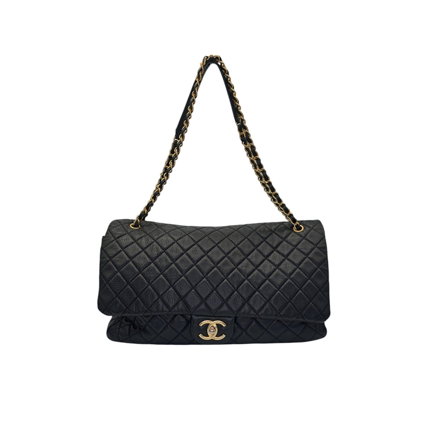 Chanel 2018 Calfskin Quilted XXL Travel Flap Bag Black