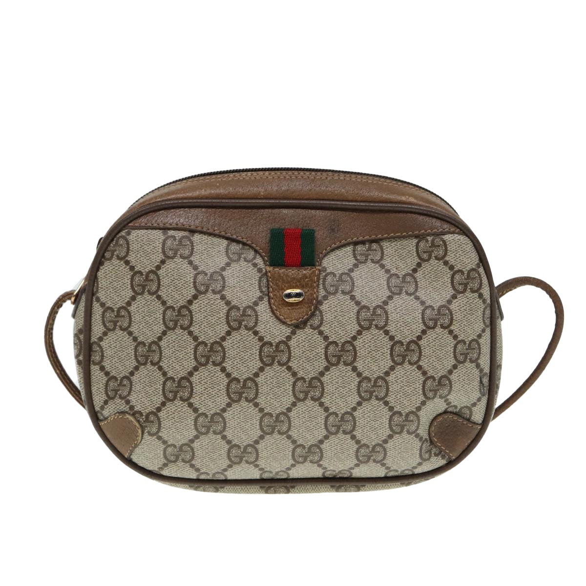 GUCCI GG Supreme Web Sherry Line Shoulder Bag PVC Beige 89 02 066 88405