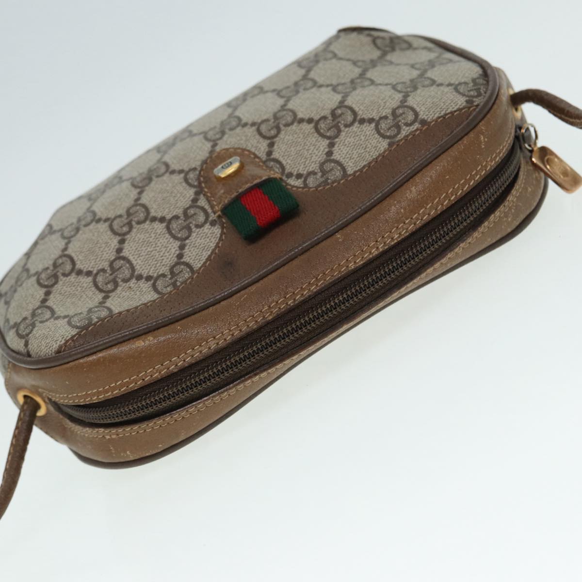 GUCCI GG Supreme Web Sherry Line Shoulder Bag PVC Beige 89 02 066 88405