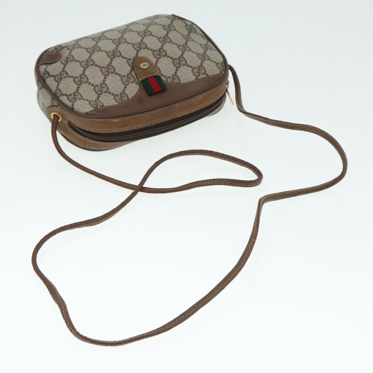 GUCCI GG Supreme Web Sherry Line Shoulder Bag PVC Beige 89 02 066 88405