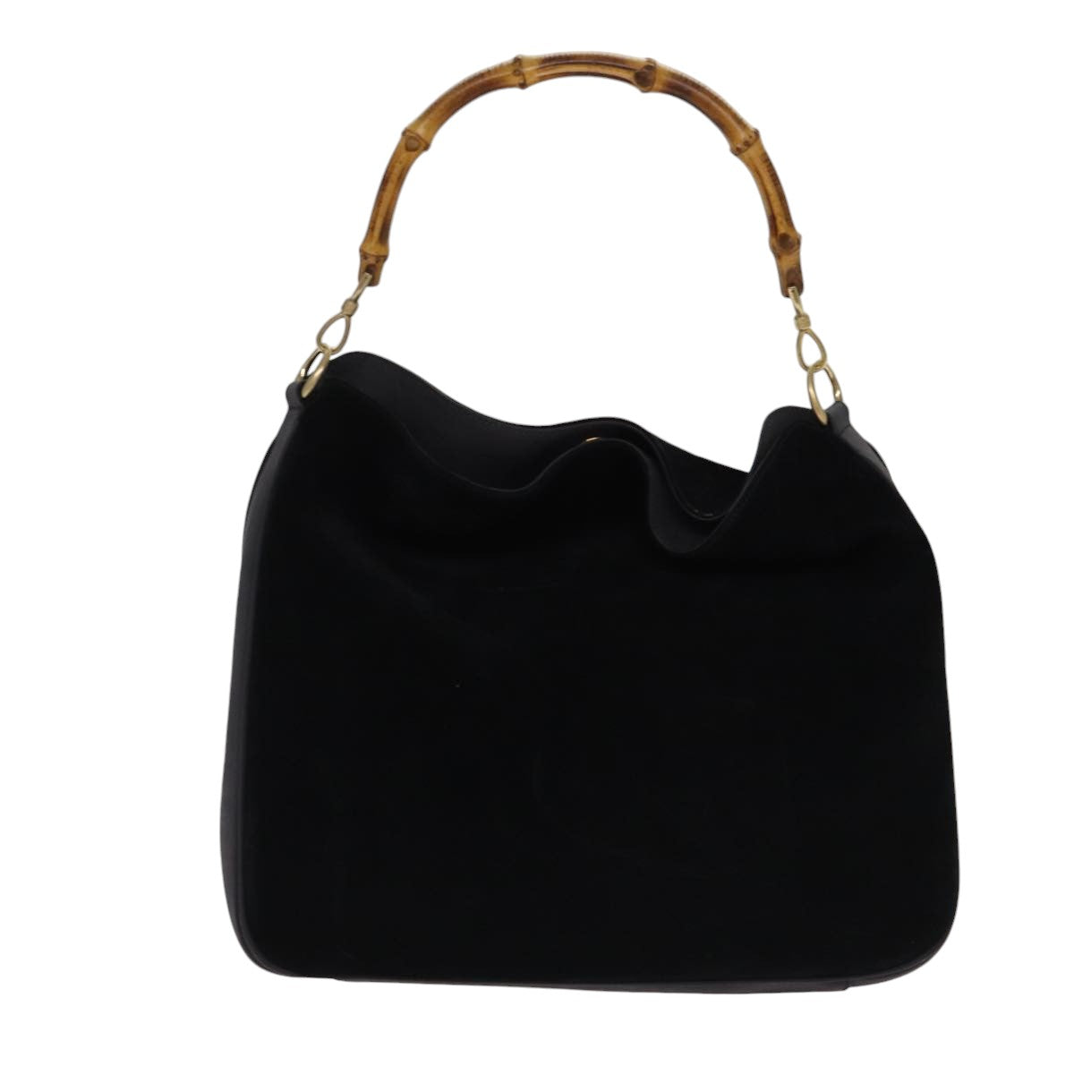 GUCCI Bamboo Hand Bag Suede 2way Black Gold 001 1014 1577 0 88406