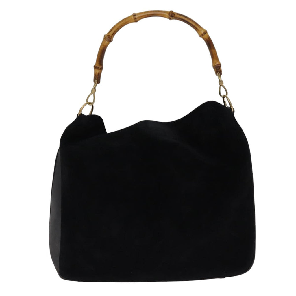 GUCCI Bamboo Hand Bag Suede 2way Black Gold 001 1014 1577 0 88406