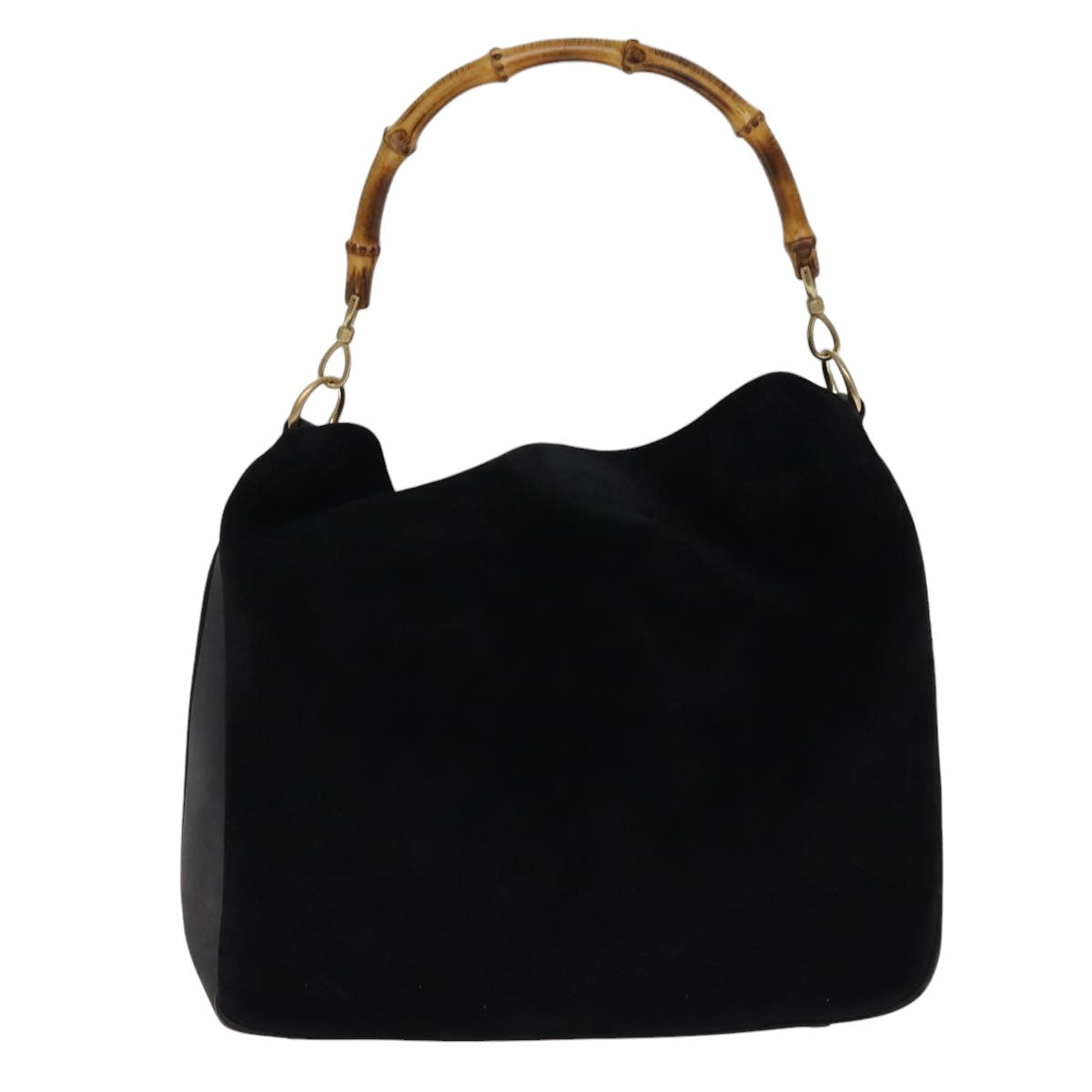 GUCCI Bamboo Hand Bag Suede 2way Black Gold 001 1014 1577 0 88406