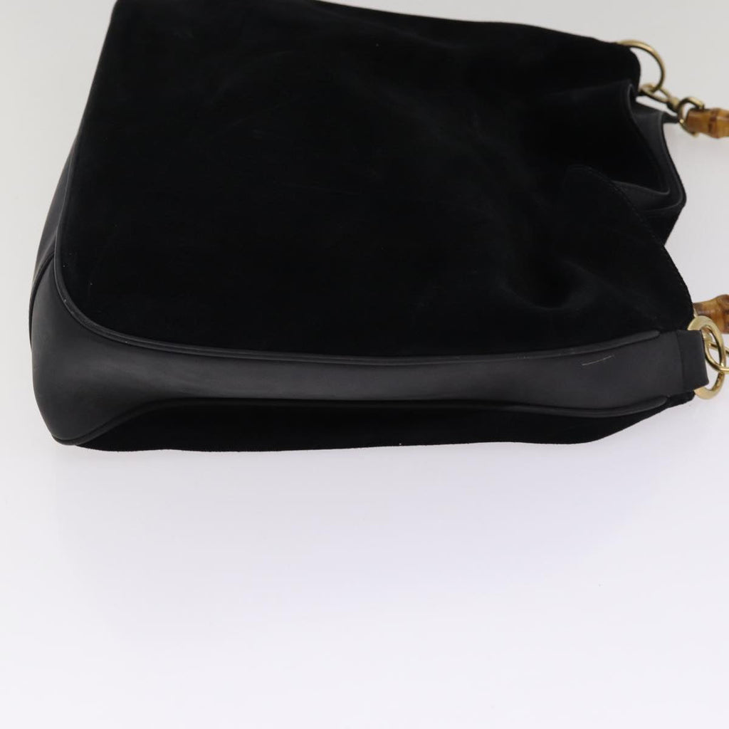 GUCCI Bamboo Hand Bag Suede 2way Black Gold 001 1014 1577 0 88406
