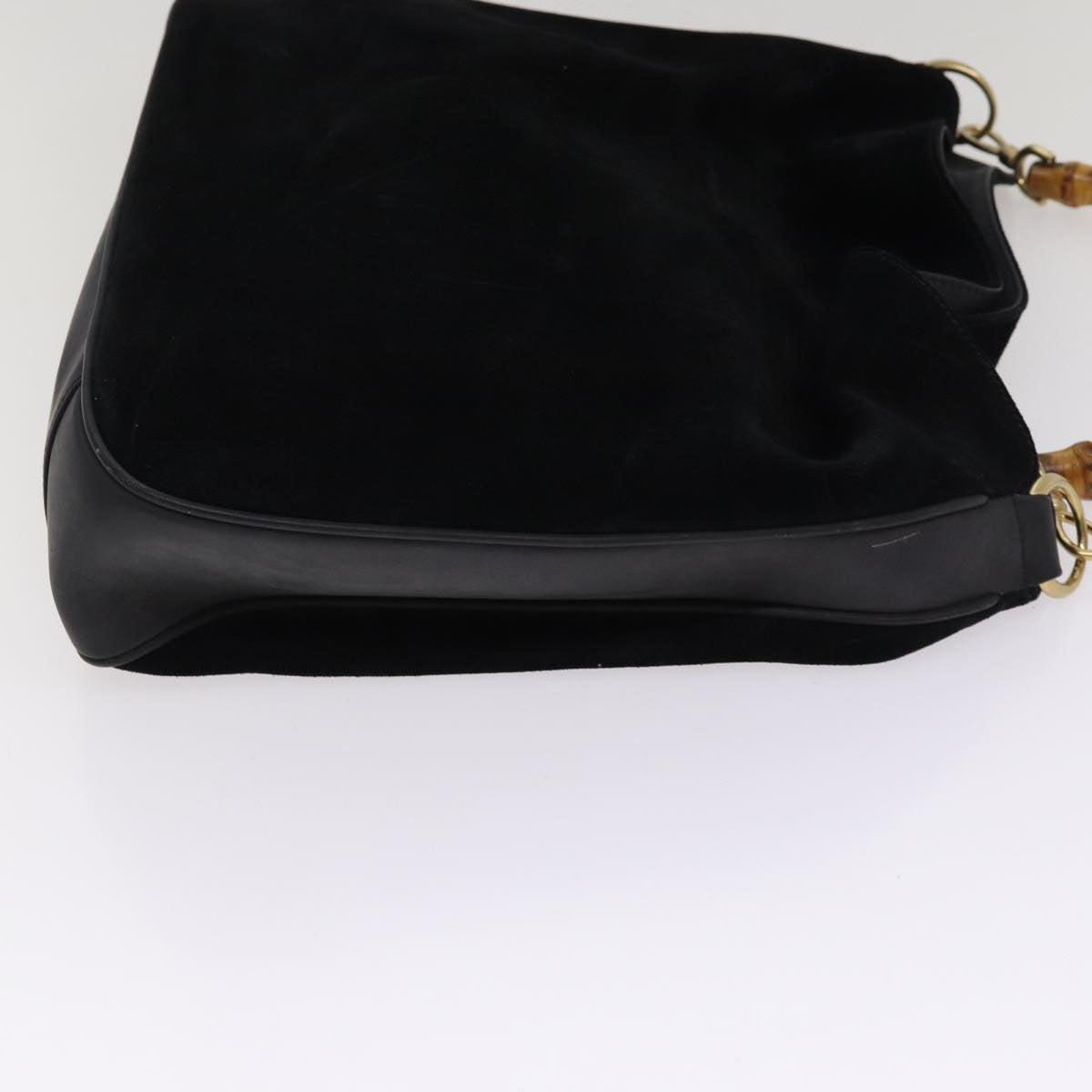 GUCCI Bamboo Hand Bag Suede 2way Black Gold 001 1014 1577 0 88406