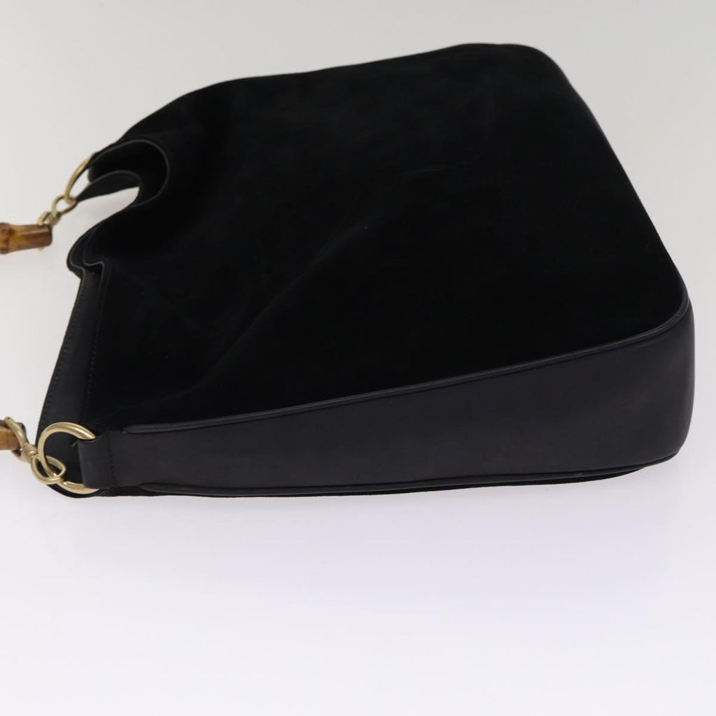 GUCCI Bamboo Hand Bag Suede 2way Black Gold 001 1014 1577 0 88406
