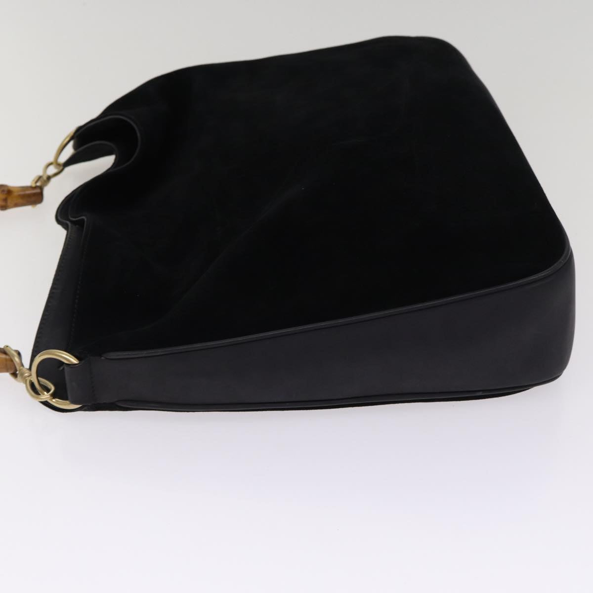 GUCCI Bamboo Hand Bag Suede 2way Black Gold 001 1014 1577 0 88406
