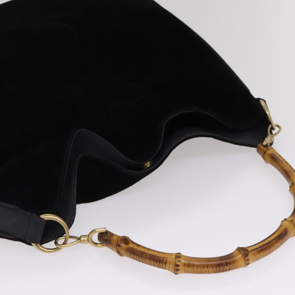 GUCCI Bamboo Hand Bag Suede 2way Black Gold 001 1014 1577 0 88406