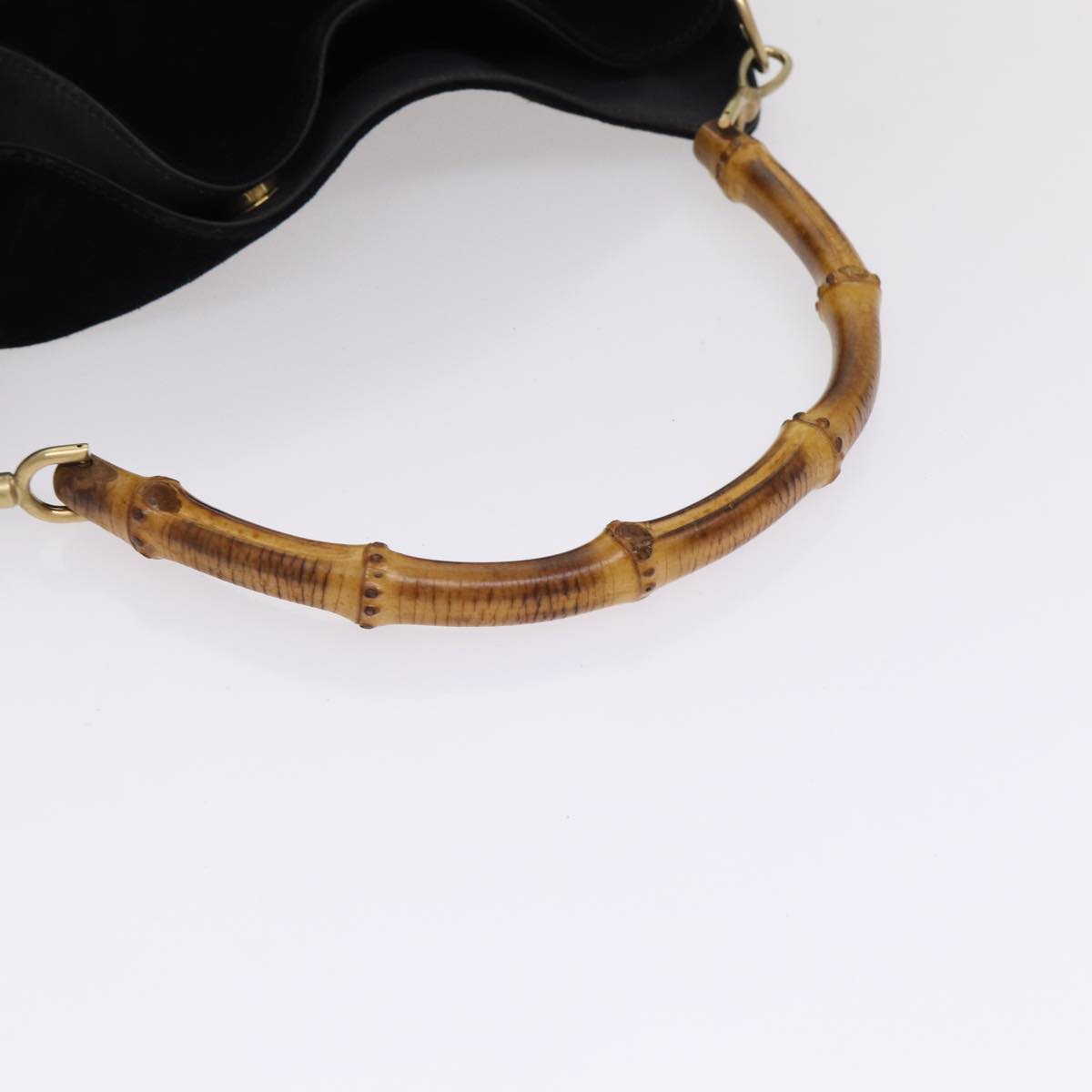 GUCCI Bamboo Hand Bag Suede 2way Black Gold 001 1014 1577 0 88406