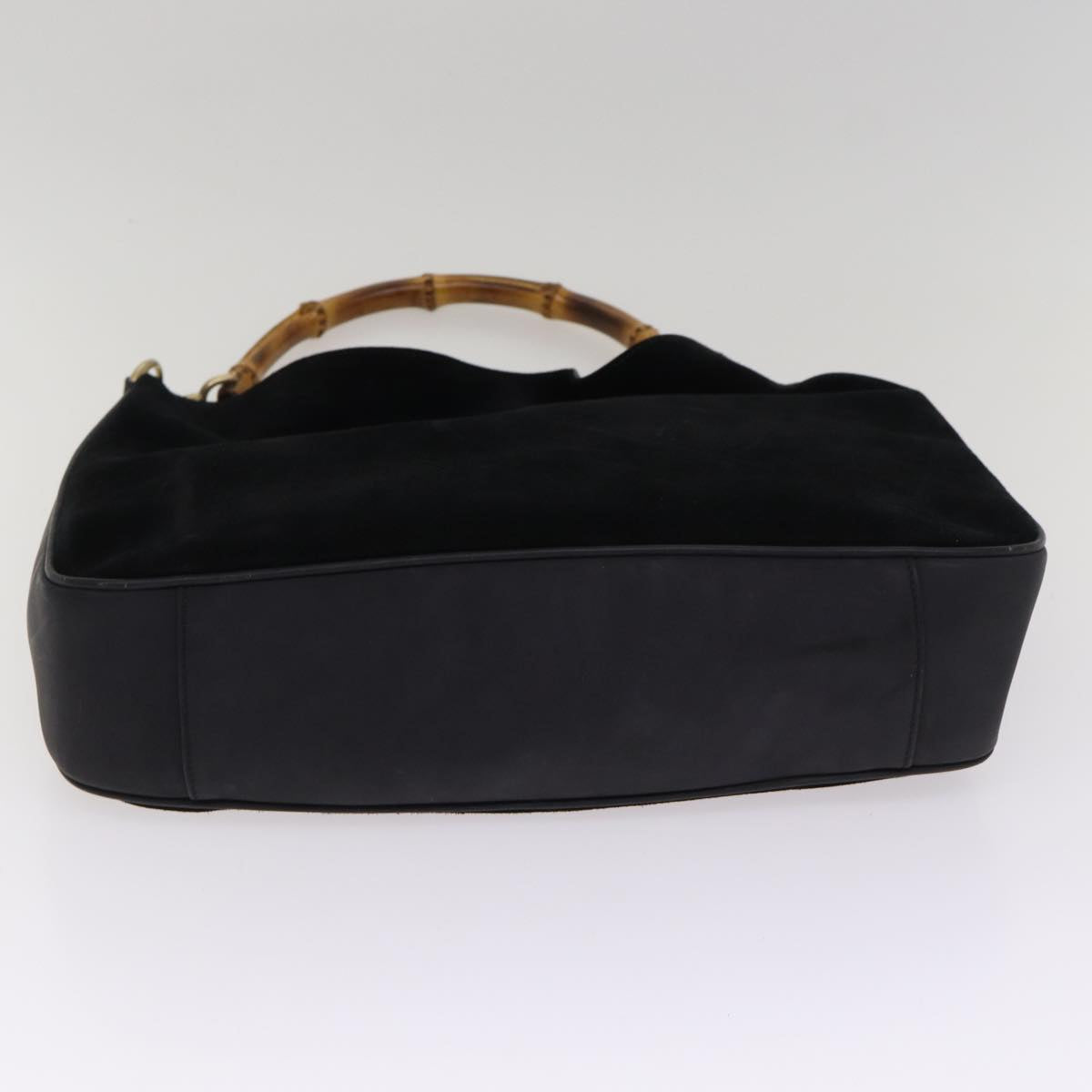GUCCI Bamboo Hand Bag Suede 2way Black Gold 001 1014 1577 0 88406