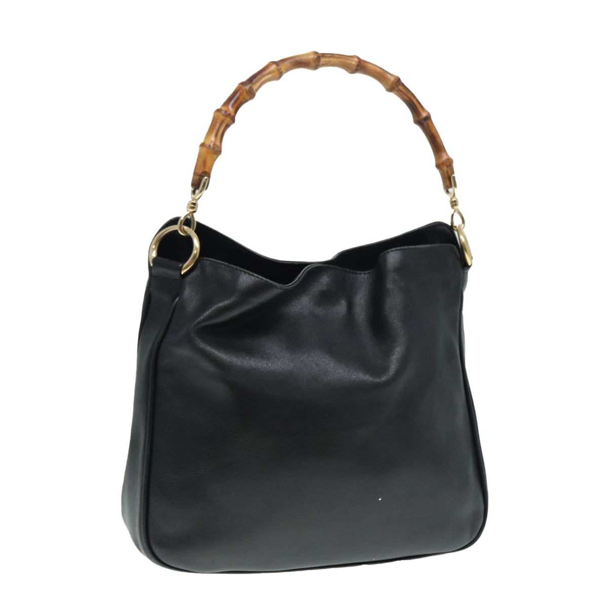 GUCCI Bamboo Hand Bag Leather Black Gold 88409