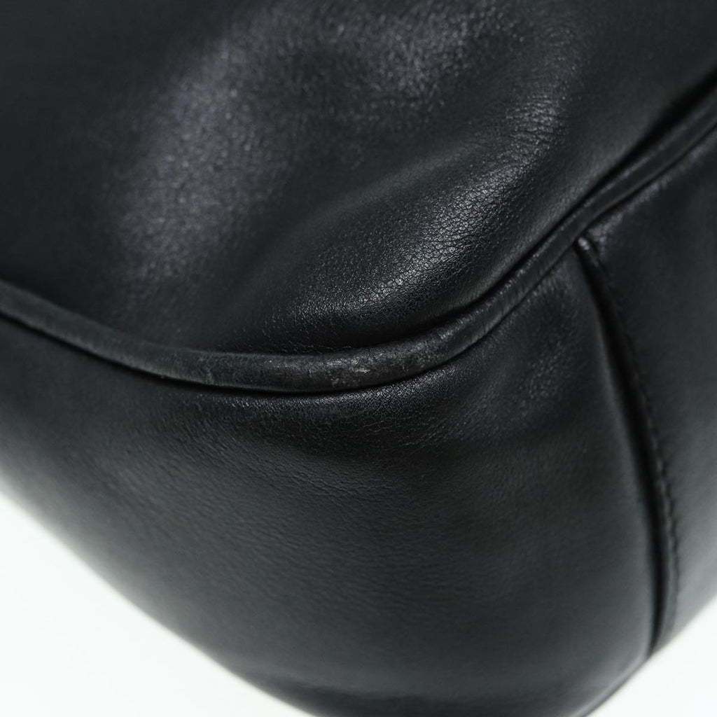 GUCCI Bamboo Hand Bag Leather Black Gold 88409