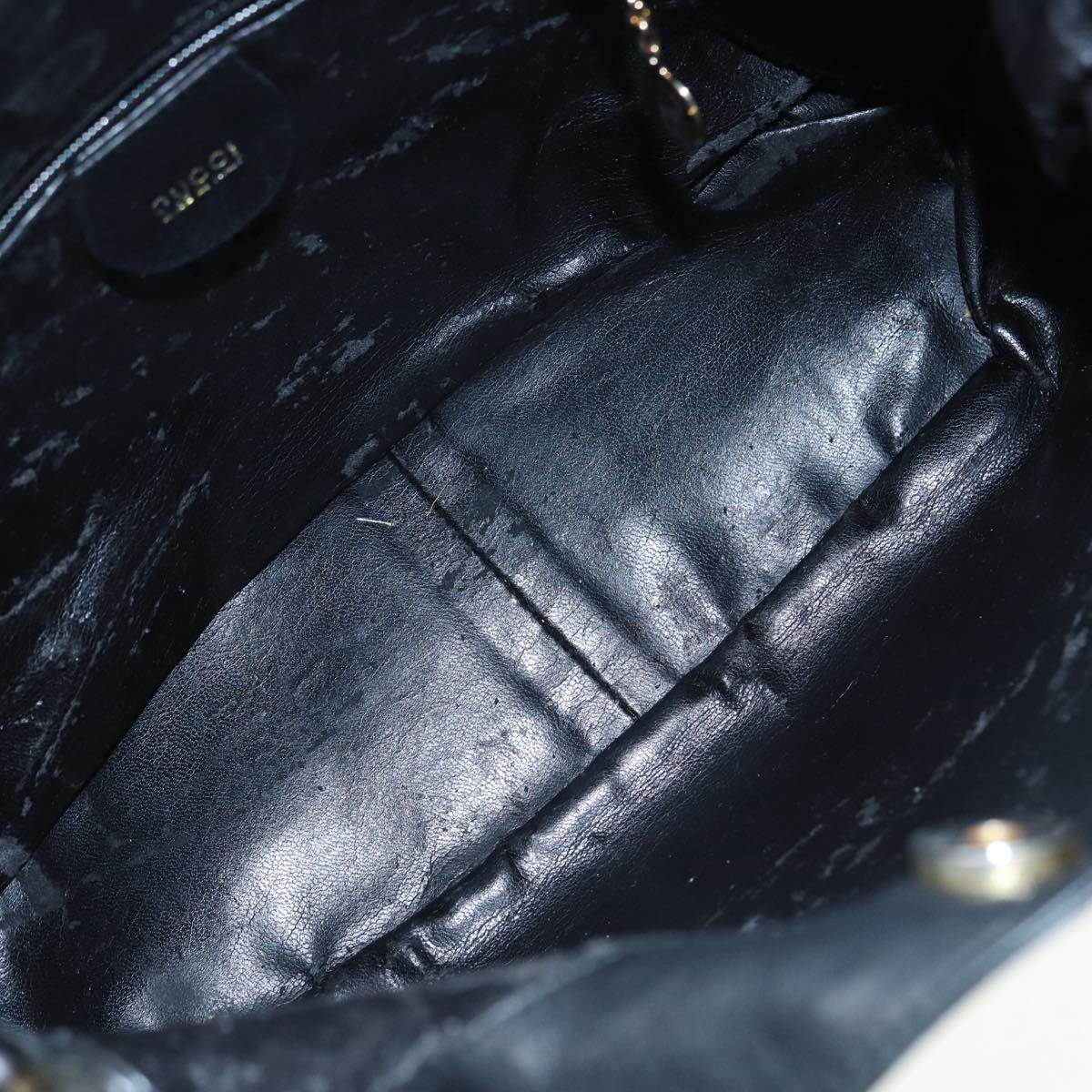 GUCCI Bamboo Hand Bag Leather Black Gold 88409