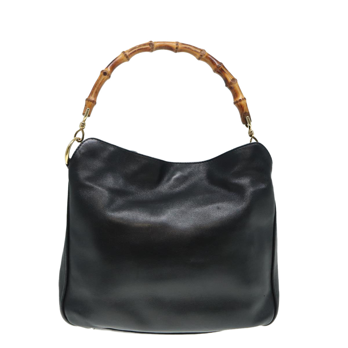 GUCCI Bamboo Hand Bag Leather Black Gold 88409