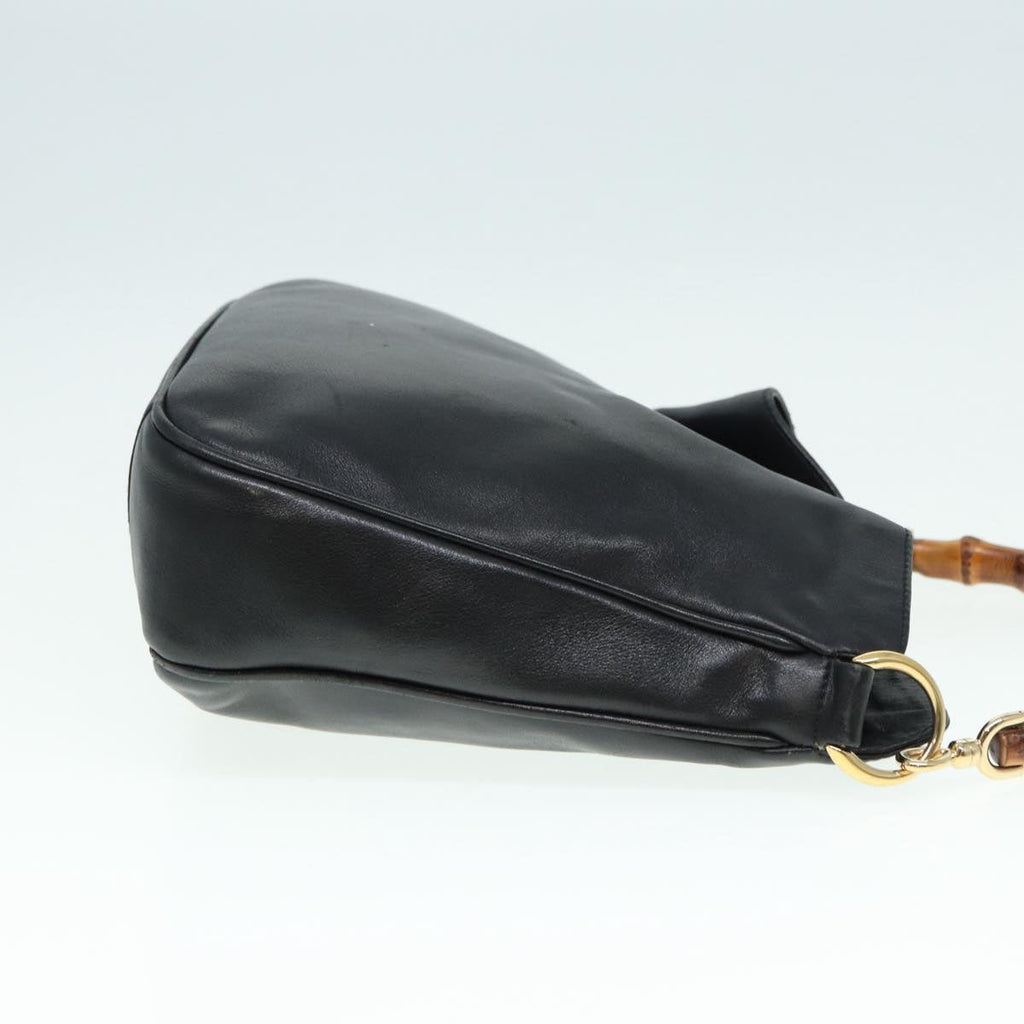 GUCCI Bamboo Hand Bag Leather Black Gold 88409