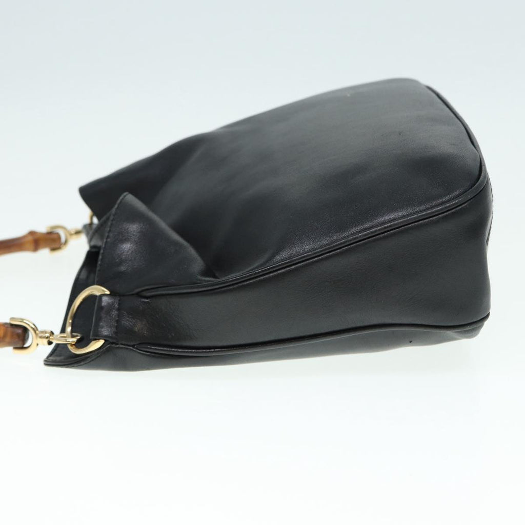 GUCCI Bamboo Hand Bag Leather Black Gold 88409