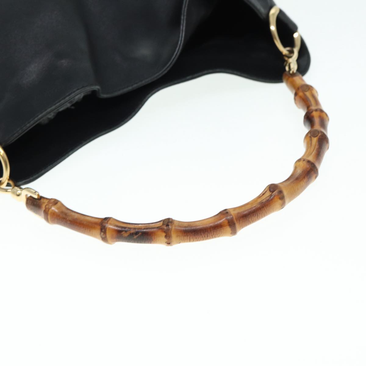 GUCCI Bamboo Hand Bag Leather Black Gold 88409