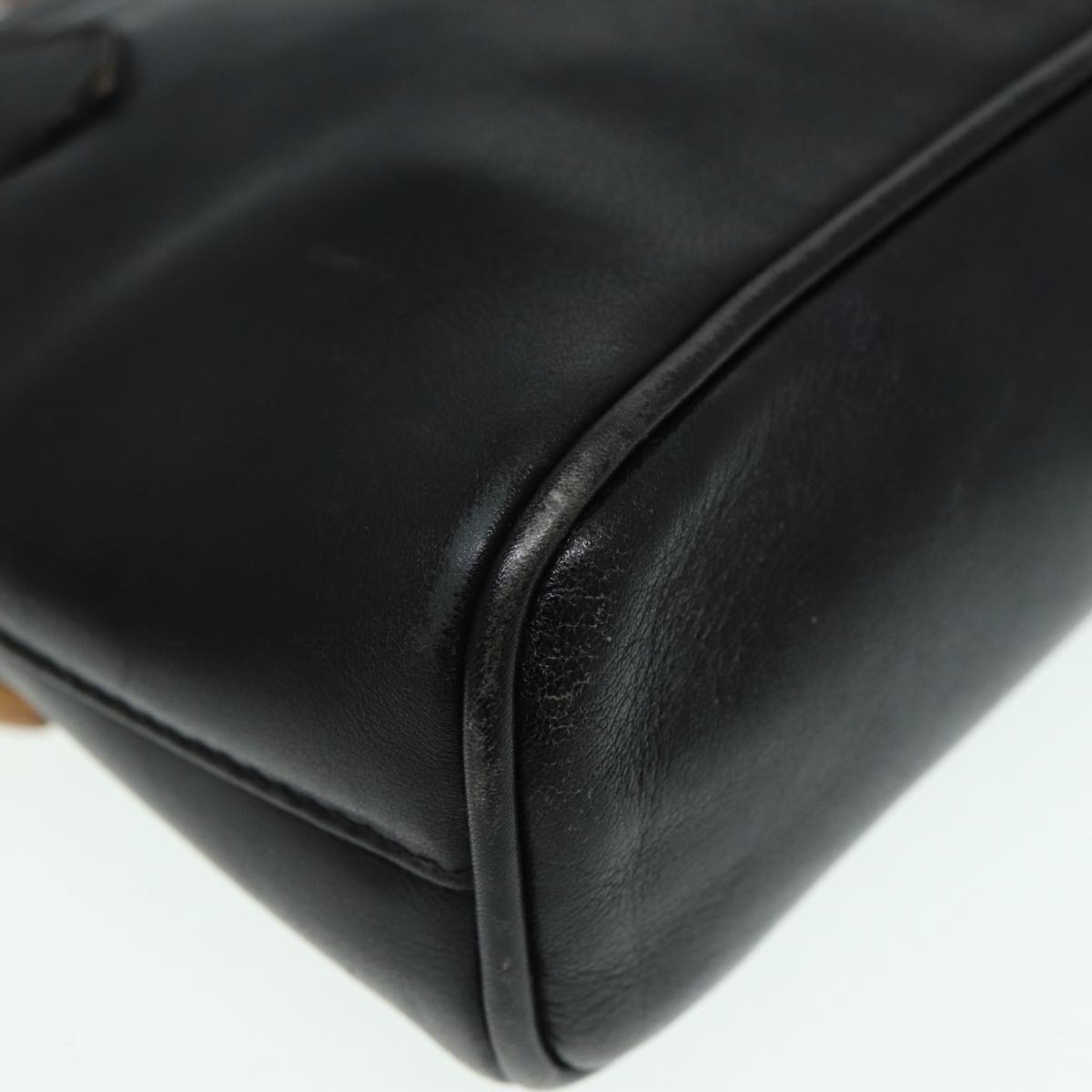 GUCCI Bamboo Hand Bag Leather 2way Black Gold 007 2032 0231 88410