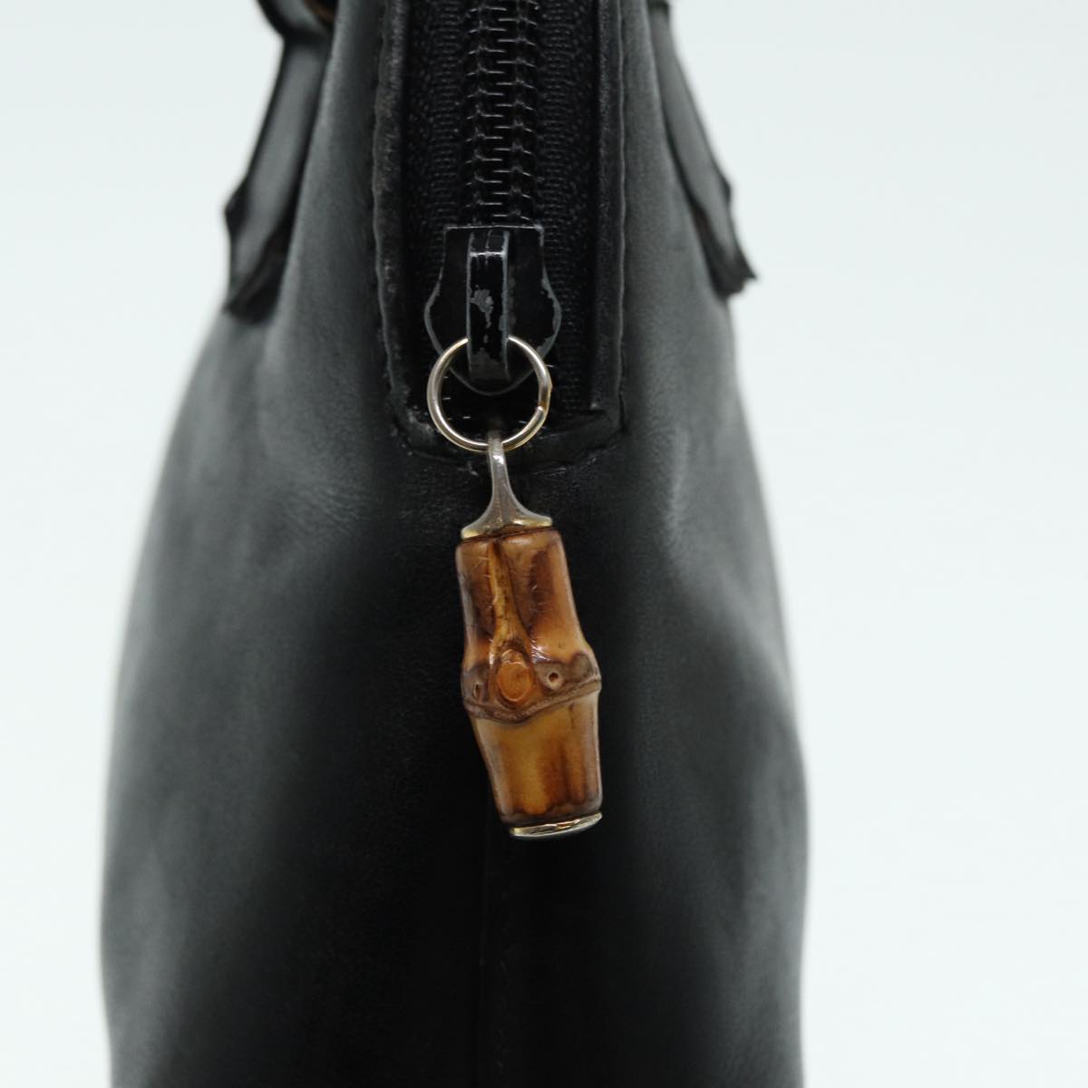 GUCCI Bamboo Hand Bag Leather 2way Black Gold 007 2032 0231 88410
