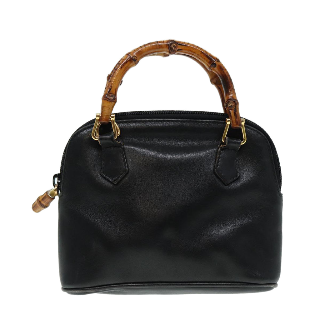 GUCCI Bamboo Hand Bag Leather 2way Black Gold 007 2032 0231 88410