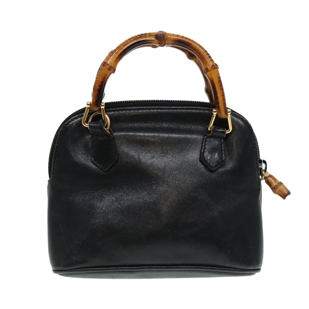 GUCCI Bamboo Hand Bag Leather 2way Black Gold 007 2032 0231 88410