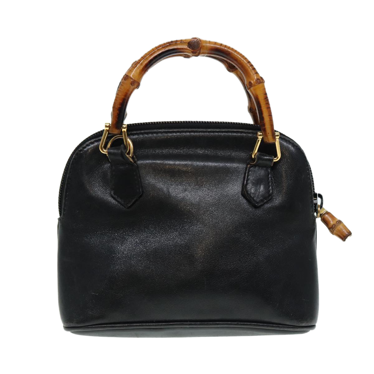 GUCCI Bamboo Hand Bag Leather 2way Black Gold 007 2032 0231 88410