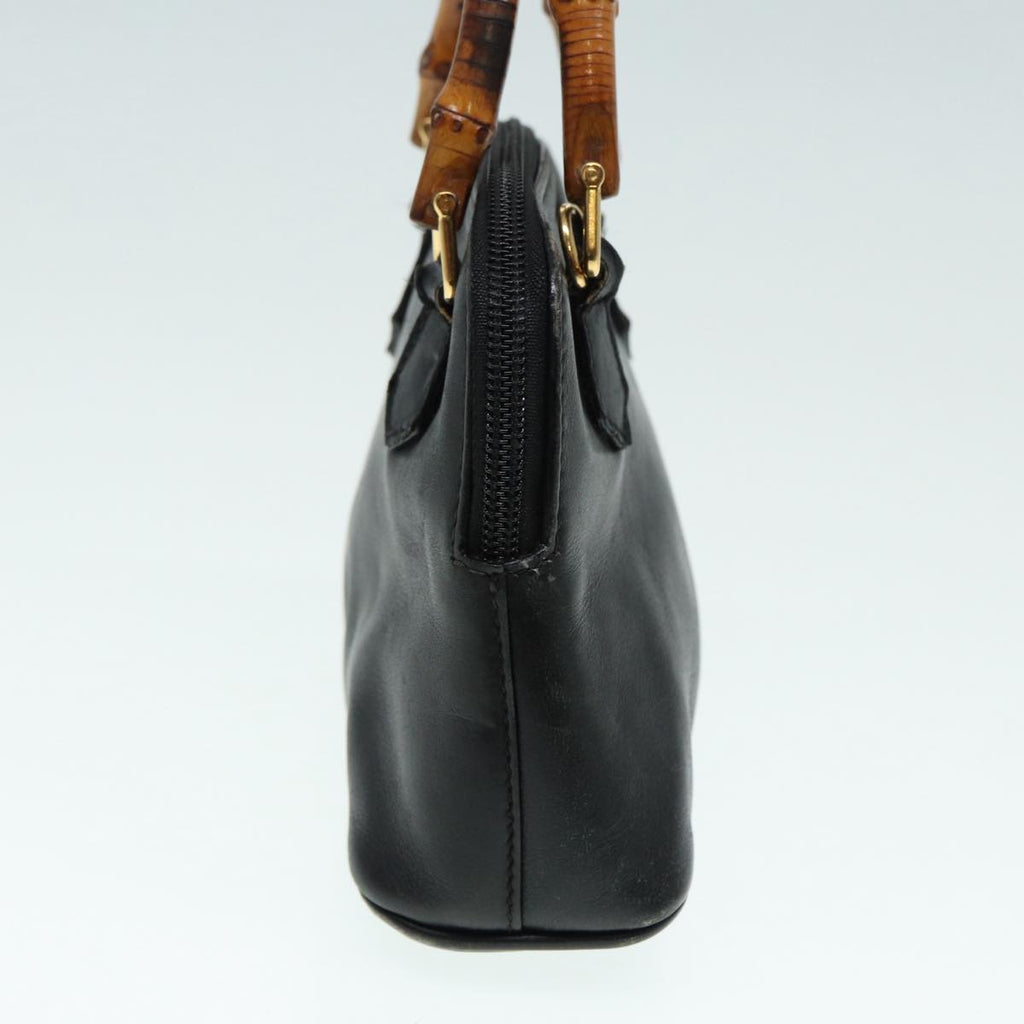GUCCI Bamboo Hand Bag Leather 2way Black Gold 007 2032 0231 88410
