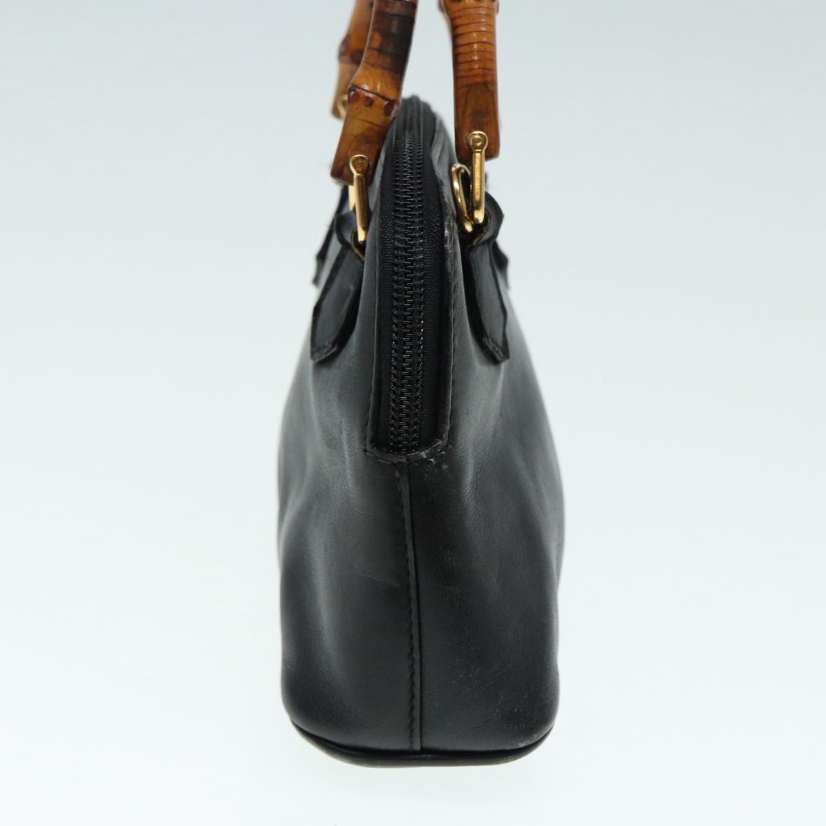GUCCI Bamboo Hand Bag Leather 2way Black Gold 007 2032 0231 88410