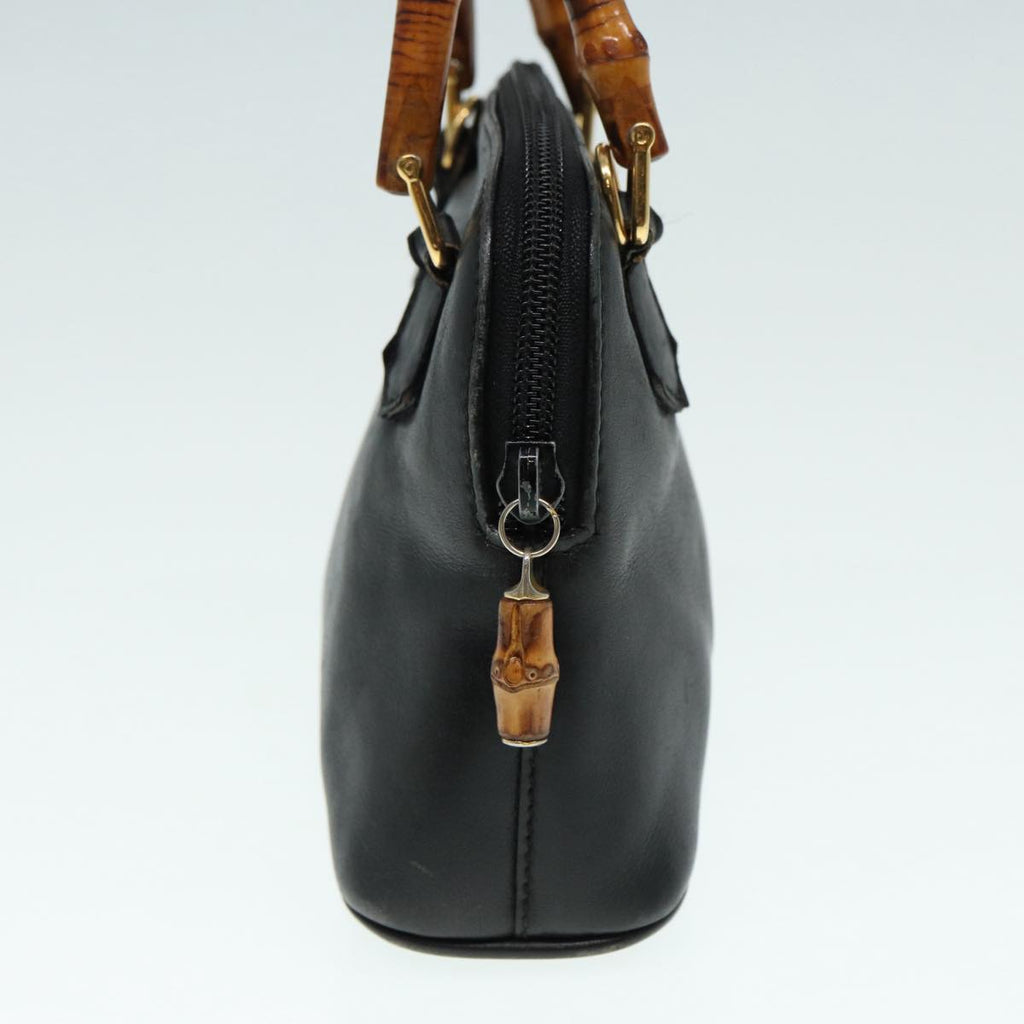 GUCCI Bamboo Hand Bag Leather 2way Black Gold 007 2032 0231 88410