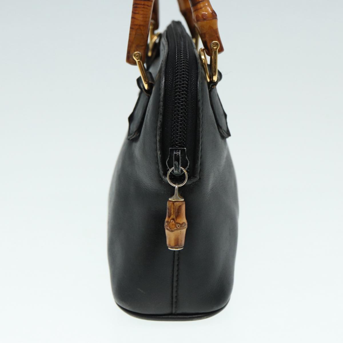GUCCI Bamboo Hand Bag Leather 2way Black Gold 007 2032 0231 88410