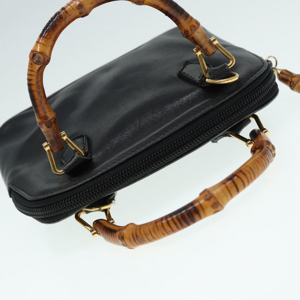 GUCCI Bamboo Hand Bag Leather 2way Black Gold 007 2032 0231 88410