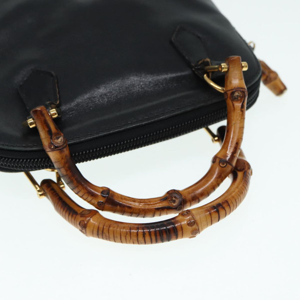GUCCI Bamboo Hand Bag Leather 2way Black Gold 007 2032 0231 88410