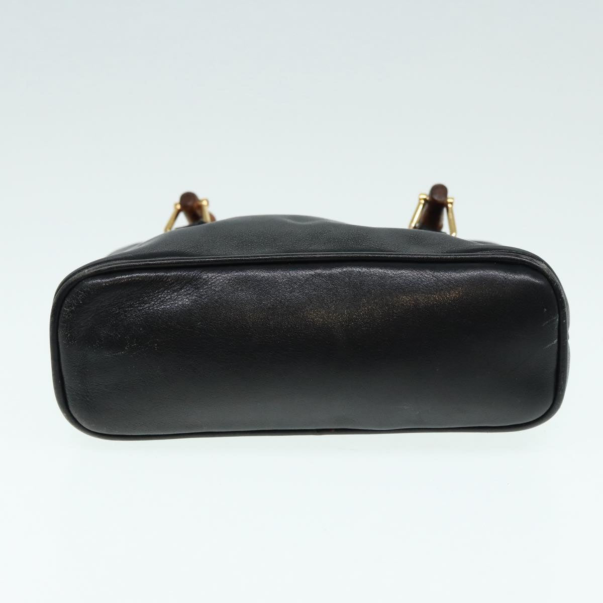 GUCCI Bamboo Hand Bag Leather 2way Black Gold 007 2032 0231 88410