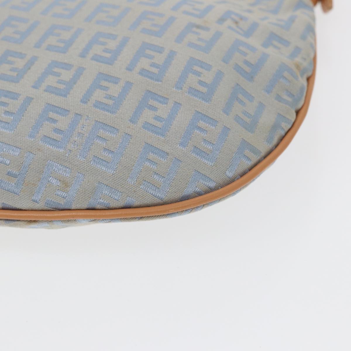 FENDI Zucchino Canvas Shoulder Bag Light Blue Silver 88411