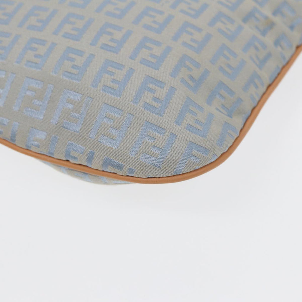 FENDI Zucchino Canvas Shoulder Bag Light Blue Silver 88411