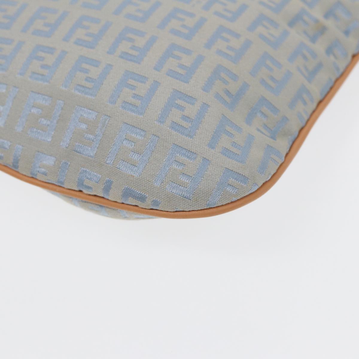 FENDI Zucchino Canvas Shoulder Bag Light Blue Silver 88411