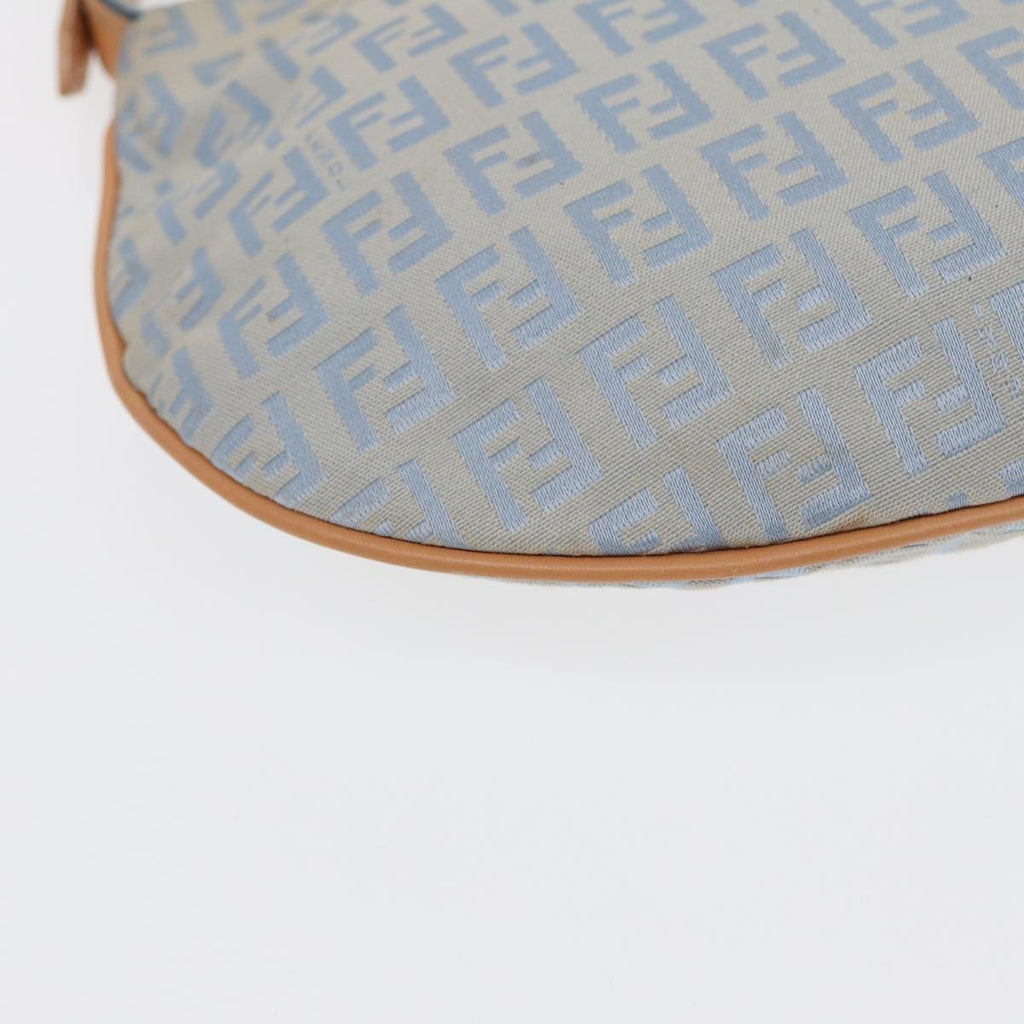 FENDI Zucchino Canvas Shoulder Bag Light Blue Silver 88411