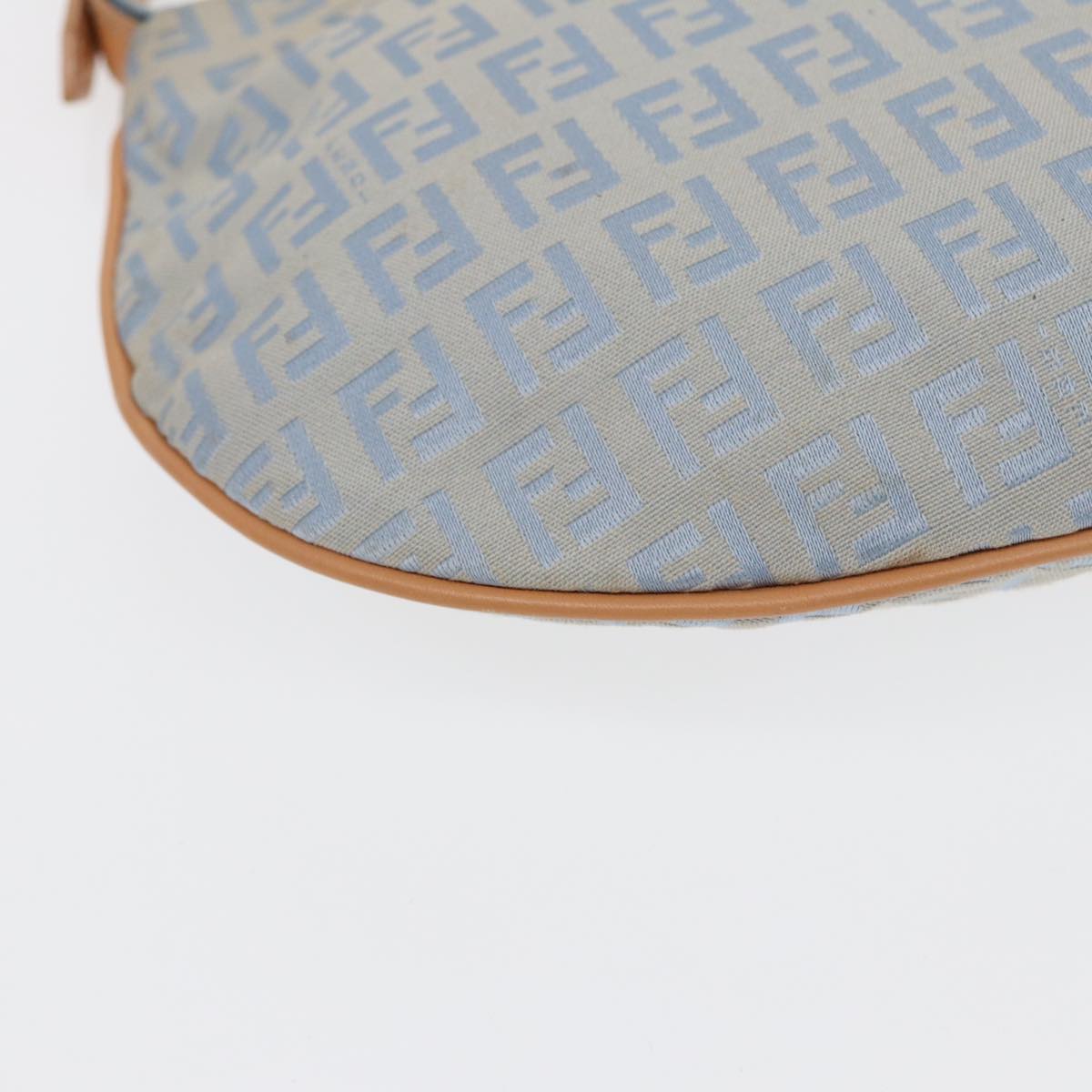 FENDI Zucchino Canvas Shoulder Bag Light Blue Silver 88411