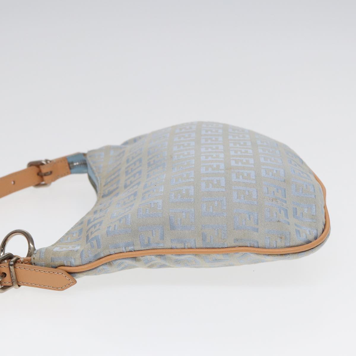 FENDI Zucchino Canvas Shoulder Bag Light Blue Silver 88411