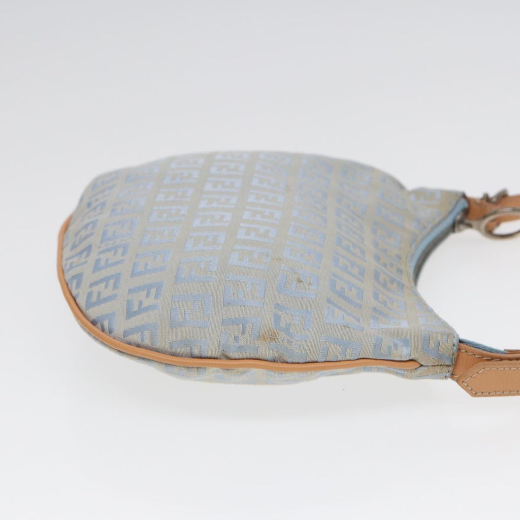 FENDI Zucchino Canvas Shoulder Bag Light Blue Silver 88411