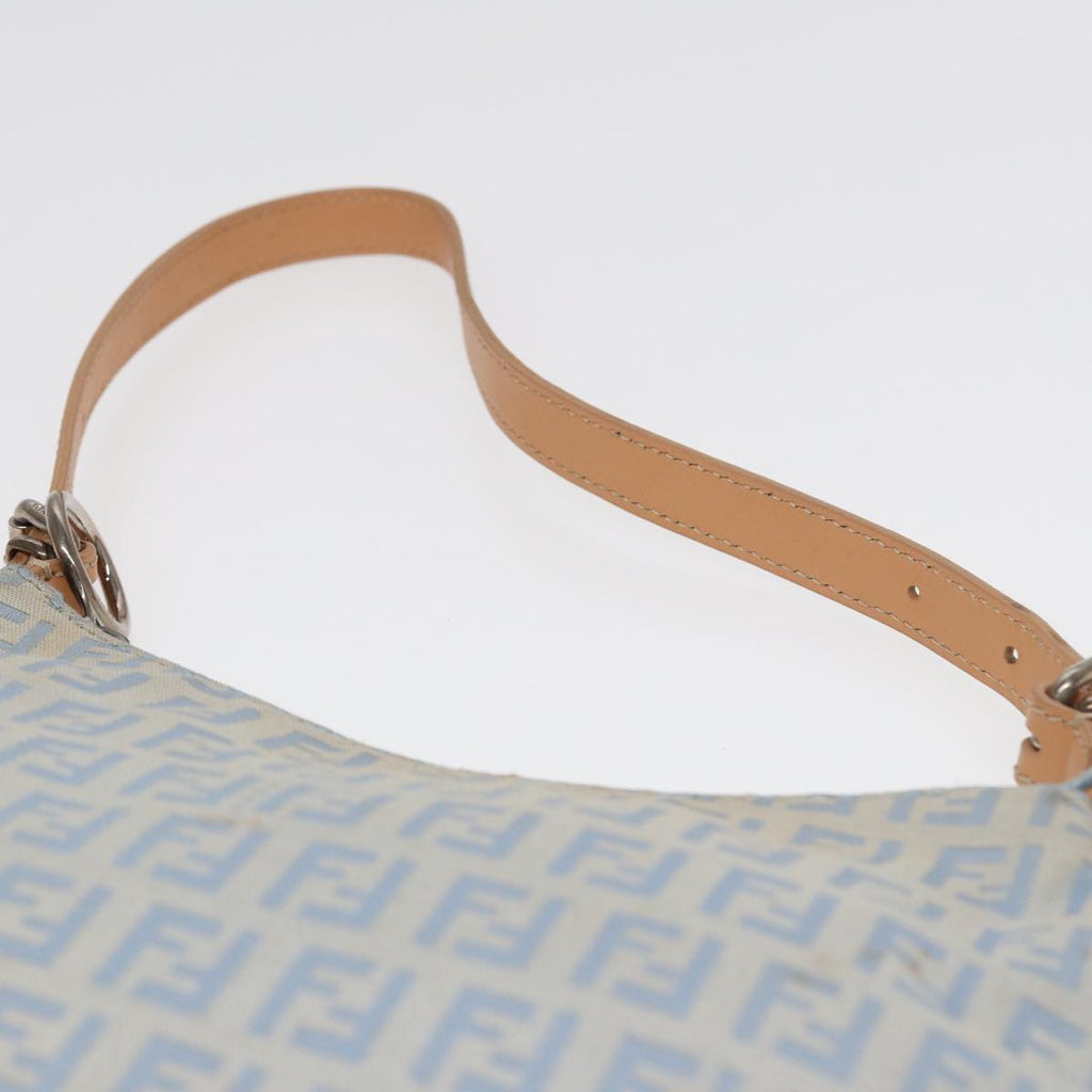 FENDI Zucchino Canvas Shoulder Bag Light Blue Silver 88411