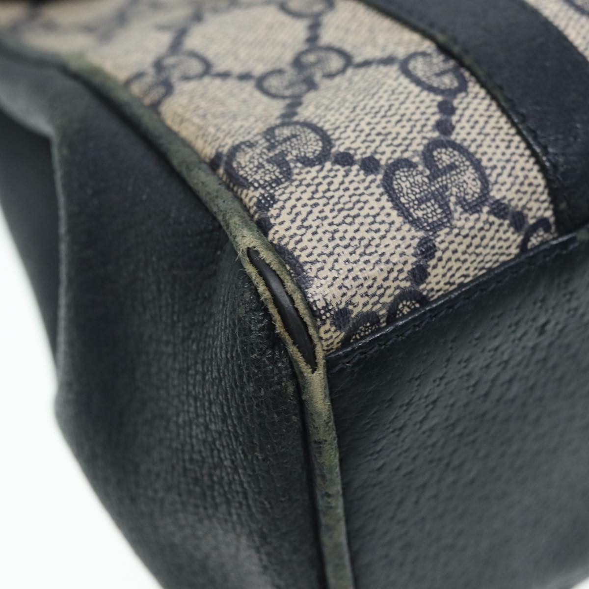 GUCCI GG Supreme Hand Bag PVC Leather Navy Gold 000 46 4857 88415